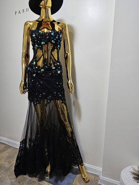 Alyce Paris Dresses & Skirts - Alyce Paris Strapless Black Dress with Blue and Green Embellishments